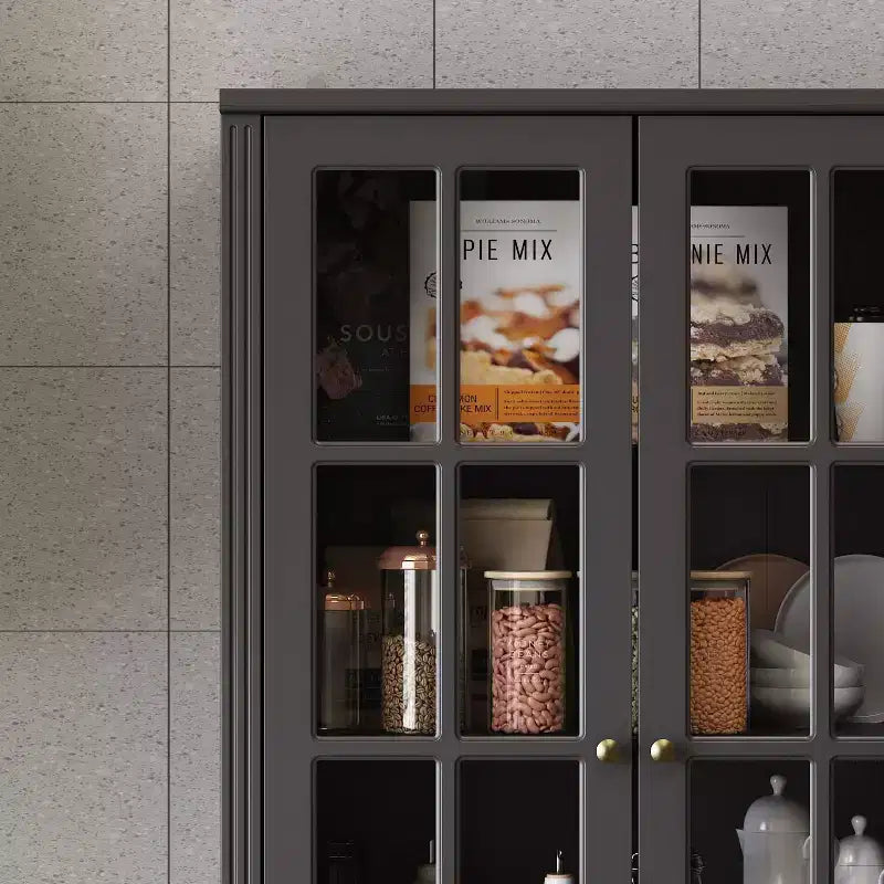 Meuble de rangement avec portes vitrées 120 cm (47,2 po) – Étagère de rangement, buffet de cuisine en bois, noir