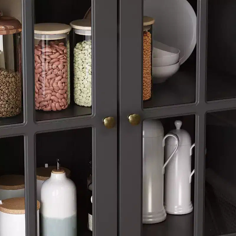 Meuble de rangement avec portes vitrées 120 cm (47,2 po) – Étagère de rangement, buffet de cuisine en bois, noir