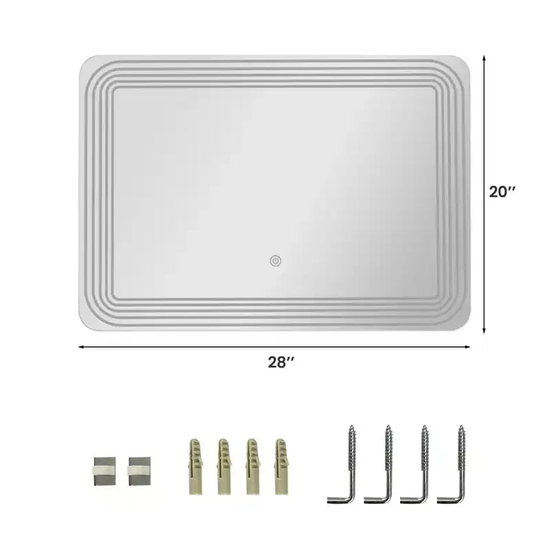 Miroir de salle de bain rectangulaire LED mural, interrupteur tactile, 3 couleurs dimmables, maquillage
