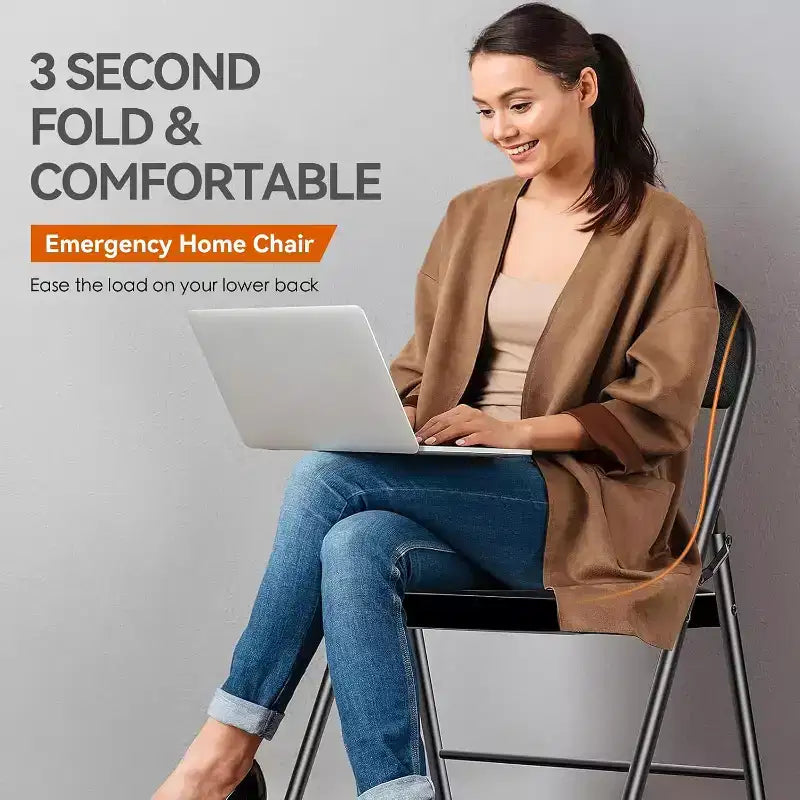 Lot de 6 chaises pliantes rembourrées en tissu, portables, pour salle à manger, noires