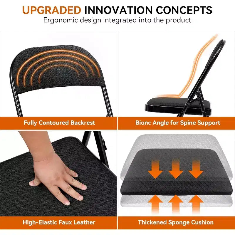Lot de 6 chaises pliantes rembourrées en tissu, portables, pour salle à manger, noires