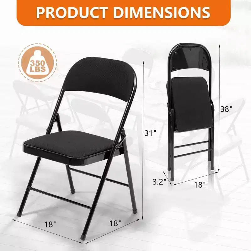 Lot de 6 chaises pliantes rembourrées en tissu, portables, pour salle à manger, noires