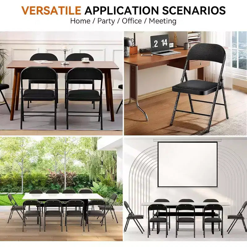 Lot de 6 chaises pliantes rembourrées en tissu, portables, pour salle à manger, noires