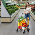 Chariot de courses pliable avec double panier, cadre en acier robuste, capacité de 50 kg, roues pivotantes