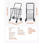 Chariot de courses pliable avec double panier, cadre en acier robuste, capacité de 50 kg, roues pivotantes