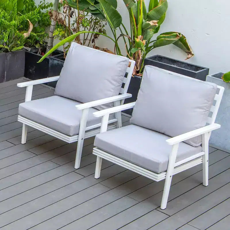 Fauteuils d'extérieur modernes - Lot de 2 chaises de patio en aluminium blanc antirouille avec accoudoirs larges et design résistant aux intempéries