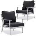 Fauteuils d'extérieur modernes - Lot de 2 chaises de patio en aluminium blanc antirouille avec accoudoirs larges et design résistant aux intempéries