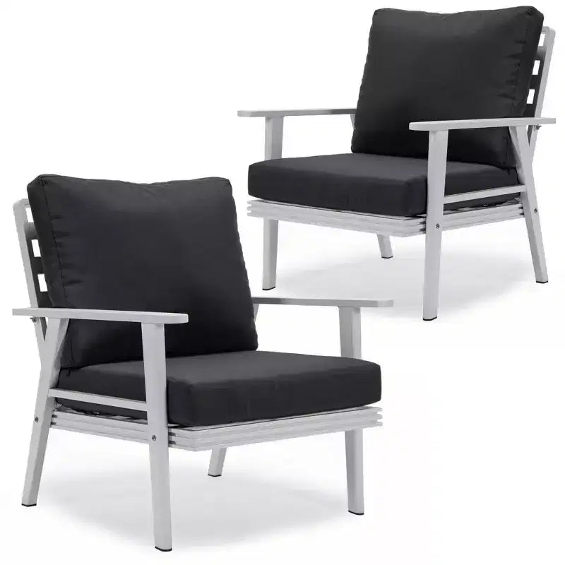 Fauteuils d'extérieur modernes - Lot de 2 chaises de patio en aluminium blanc antirouille avec accoudoirs larges et design résistant aux intempéries