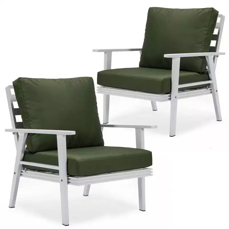 Fauteuils d'extérieur modernes - Lot de 2 chaises de patio en aluminium blanc antirouille avec accoudoirs larges et design résistant aux intempéries