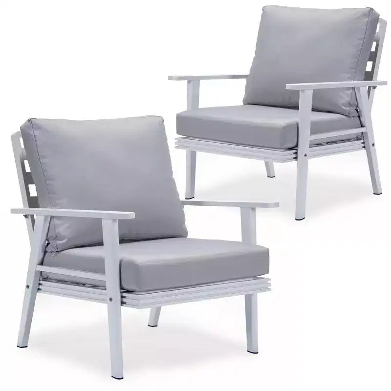 Fauteuils d'extérieur modernes - Lot de 2 chaises de patio en aluminium blanc antirouille avec accoudoirs larges et design résistant aux intempéries