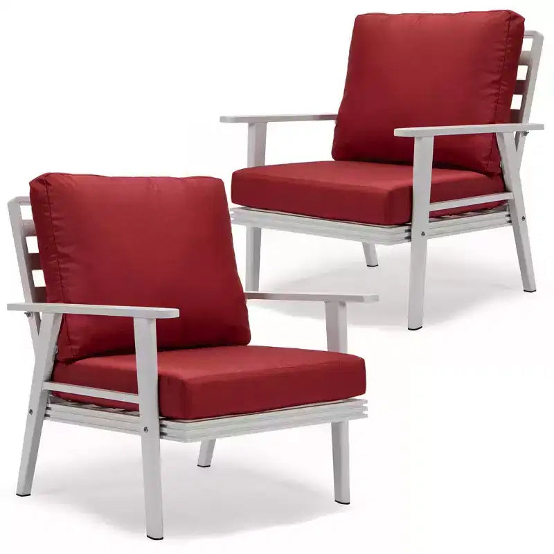 Fauteuils d'extérieur modernes - Lot de 2 chaises de patio en aluminium blanc antirouille avec accoudoirs larges et design résistant aux intempéries